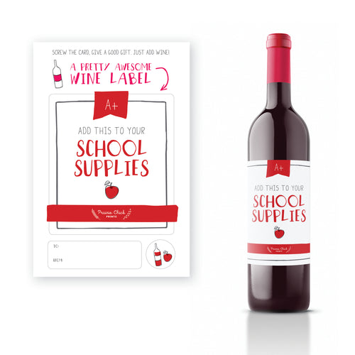 school supplies | wine label