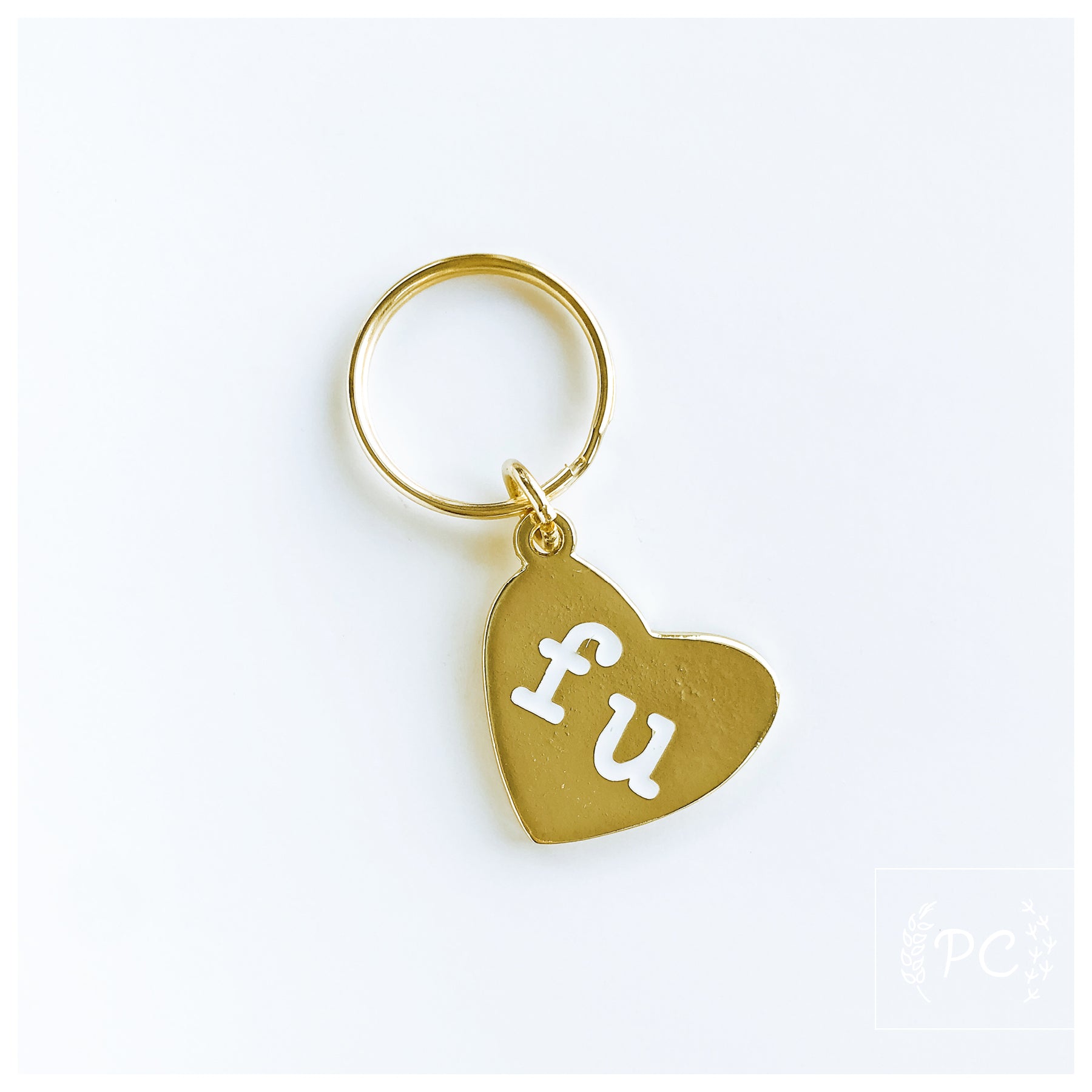 ☆nff☆ heart charm key ring nff1 fu hearts - gold | metal key ring – Prairie Chick Prints